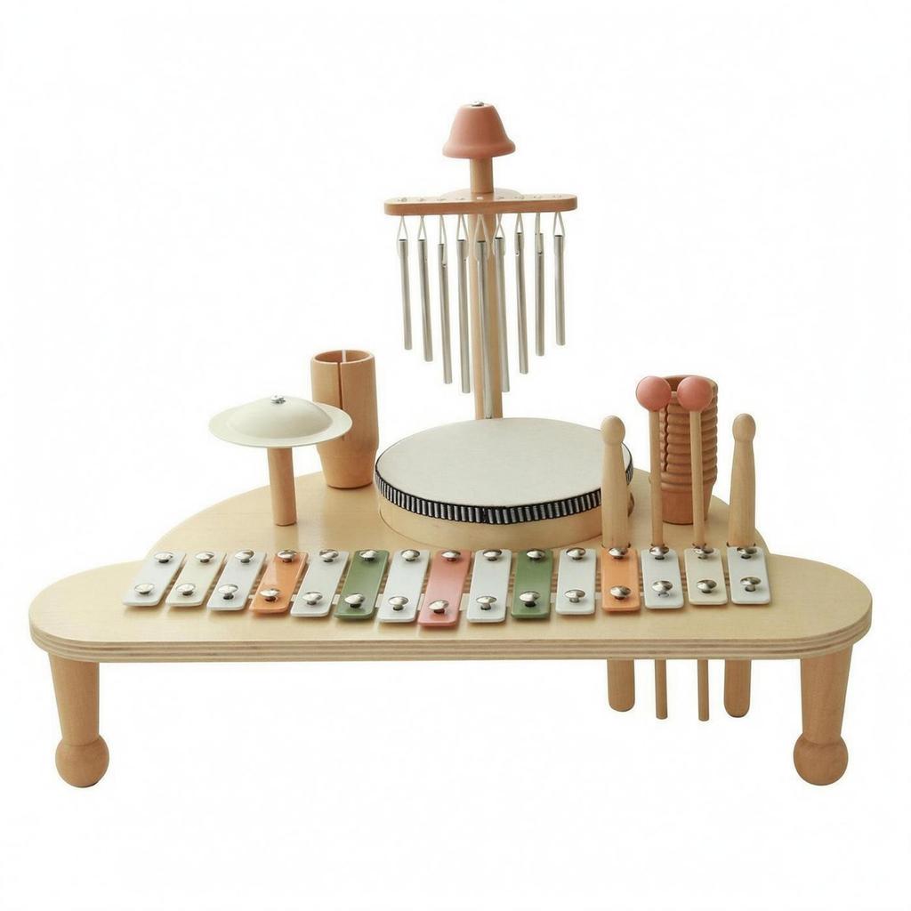 Wooden Musical Activity Stand Rounded EdgesPercussion Toy ChildFriendly Kids Percussion Set