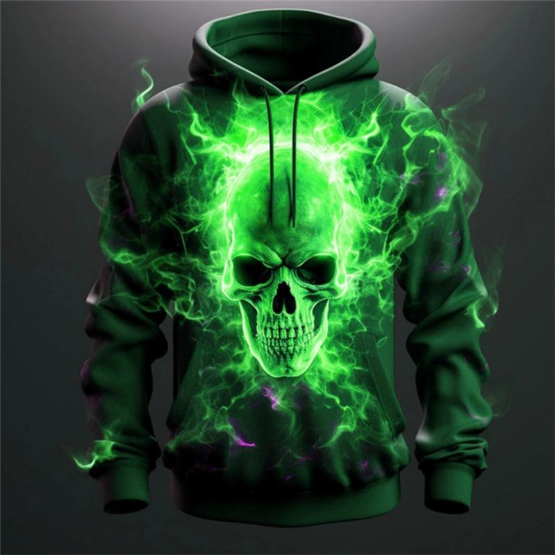 Skull Flame 3D Print Hoodies Hip Hop Street Style Outdoor Long Sleeve Hooded Sweatshirt Casual  Sports Daily Streetwear