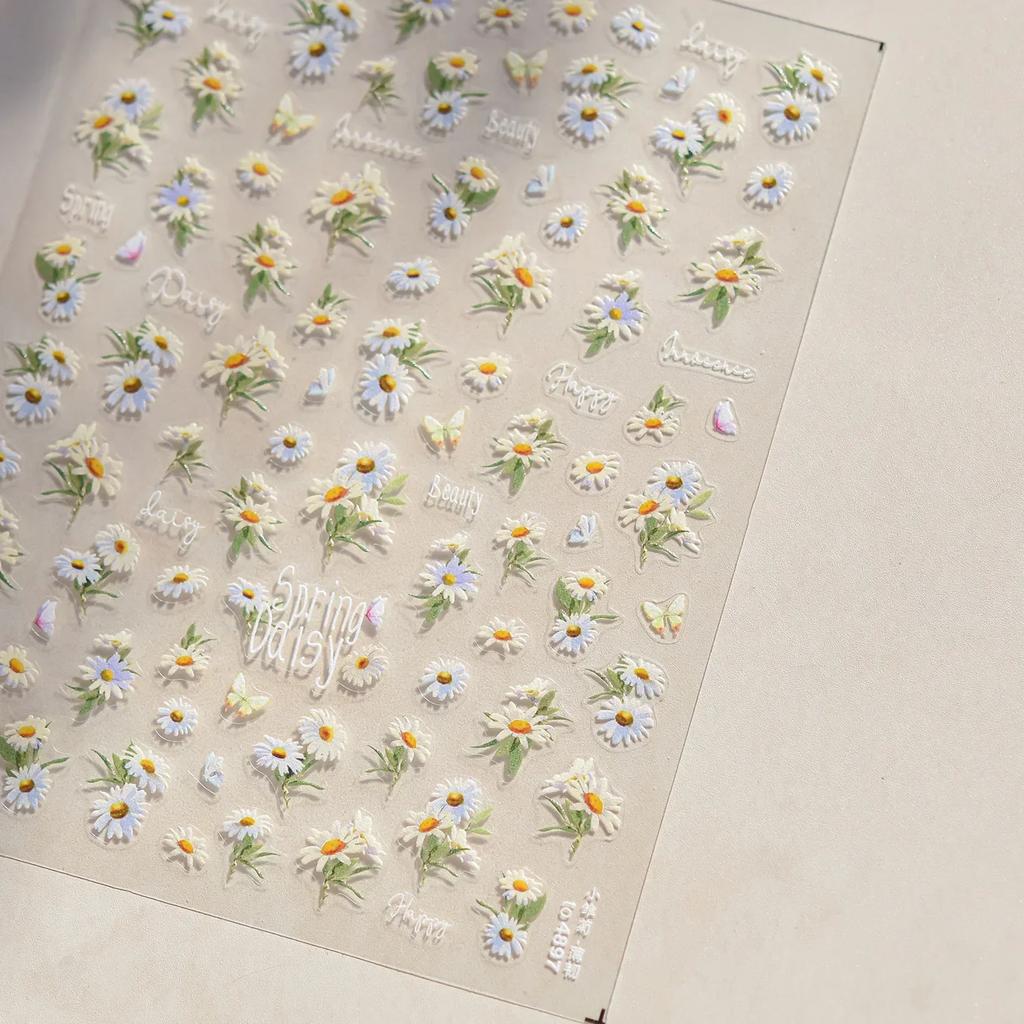 White Flower Petal Cherry Blossom Peach Blossom Falling Petal Floral Gradient 5D Self Adhesive Nail Art Sticker Manicure Decals