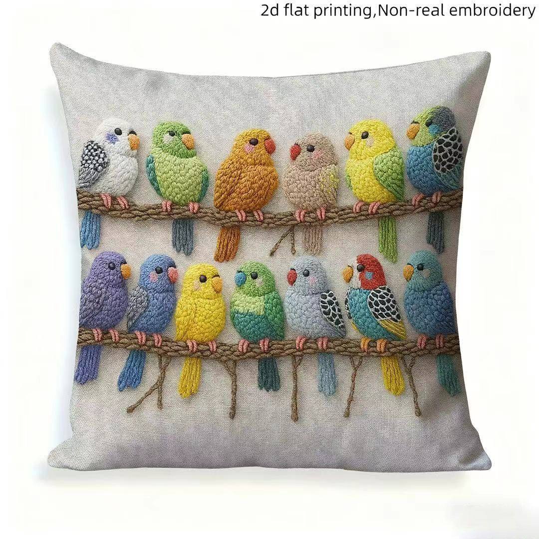VIKAMA Handgemaakte Meerkleurige Vogel Kussenhoes voor Huis Woonkamer Bank Kussensloop Decoratieve Kussensloop 40x40cm