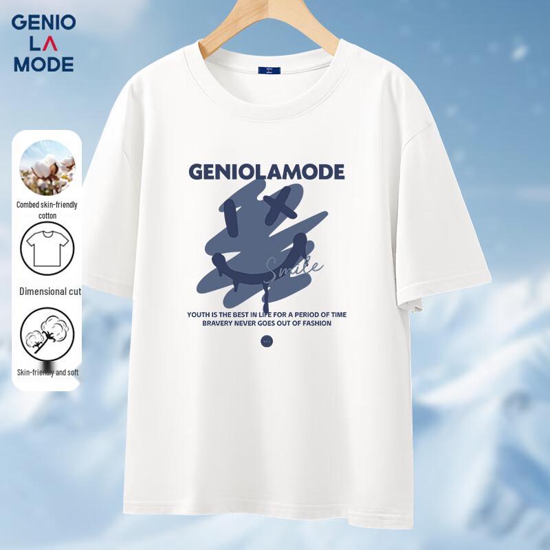 GENIOLAMODE Men s Freedom Smile Graphic Loose Cotton T-Shirt XL