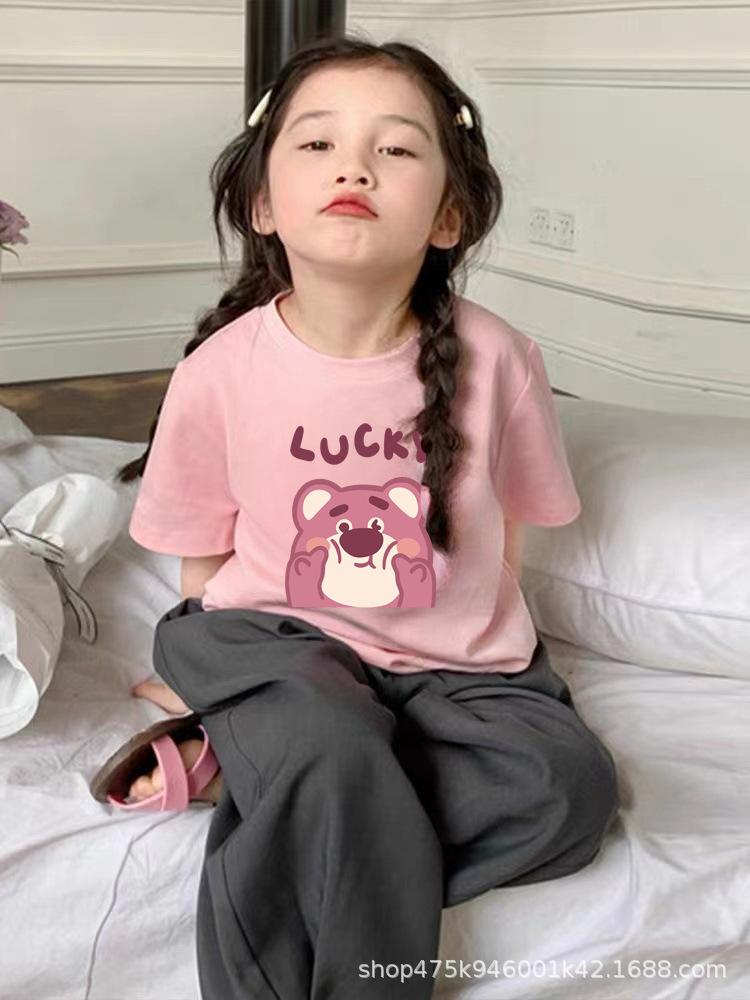 100 Percent Cotton Cartoon Bear Kids T Shirt Boys Girls Loose Thin Short Sleeve Top 90