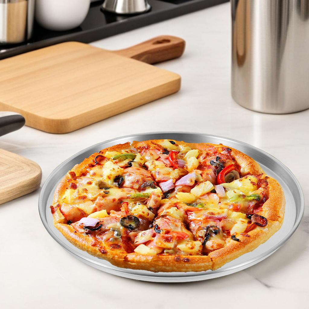 10 Inch Metal Pizza Pan 26cm Stainless Steel Steaming Plate Flat-bottomed Round Shallow Dish Non Stick Baking Tray Food Trays