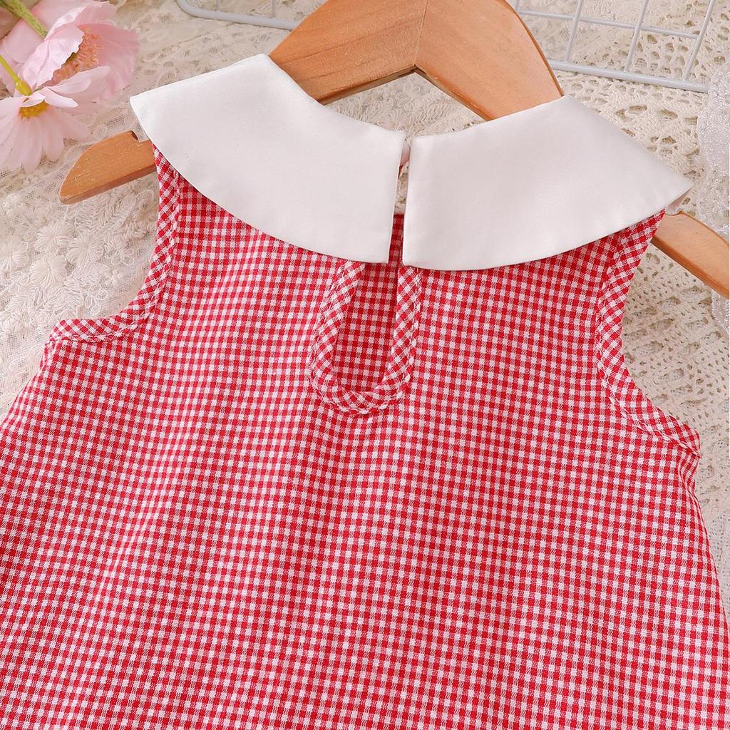 Fashion Summer 2PCS Toddler Red Strawberry Gingham Sleeveless Ruffle Hem Sundress+Purse Summer for 0-3Y Baby Girl Casual Outfit