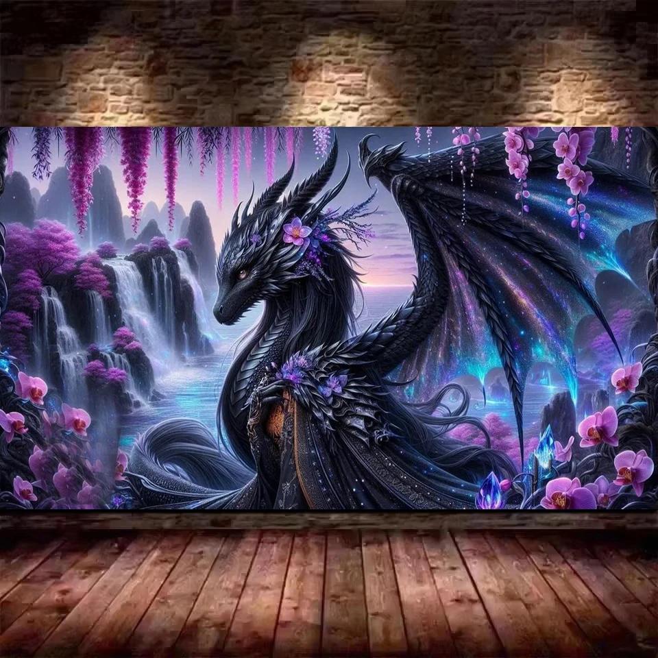 Ice Dragon,Fantasy Landscape Waterfall Flowers DIY 5D Diamond Painting New 2025 Full Mosaic Diamond Embroidery Sale Big Size