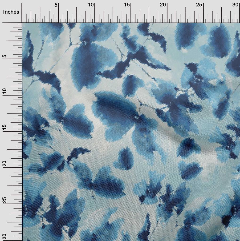 oneOone Baumwoll-Popeline, blau, abstraktes, verschwommenes Blumenmuster, DIY-Kleidung, Quiltstoff, Druckstoff, Meterware, 42 Zoll