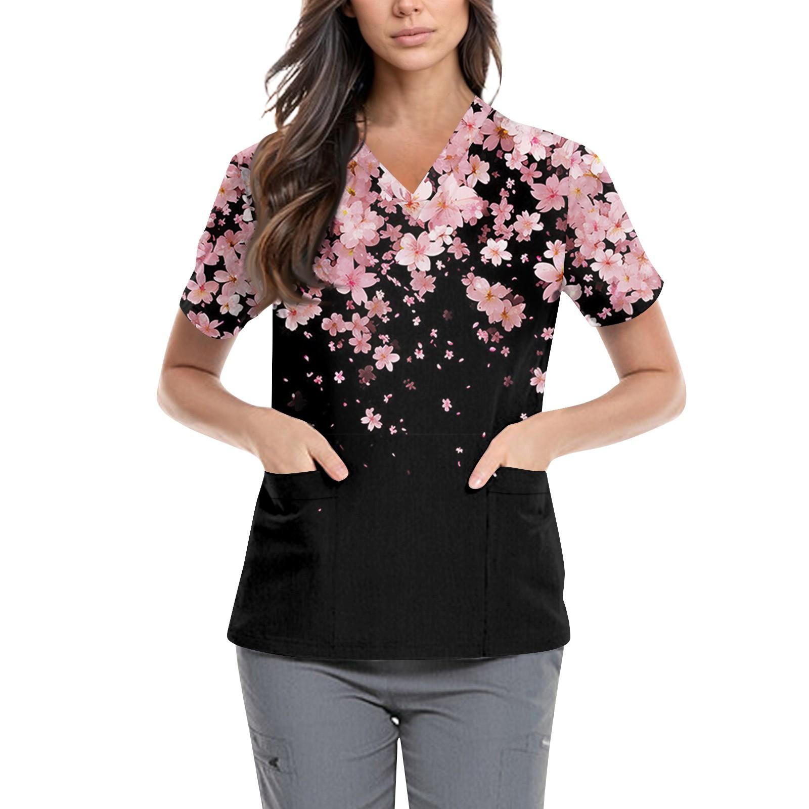 

Женская симпатичная принтованная рабочая одежда с V-образным вырезом, двухслойными карманами, базовым коротким рукавом, пуловером ко Дню святого Валентина XXXXXL чёрный