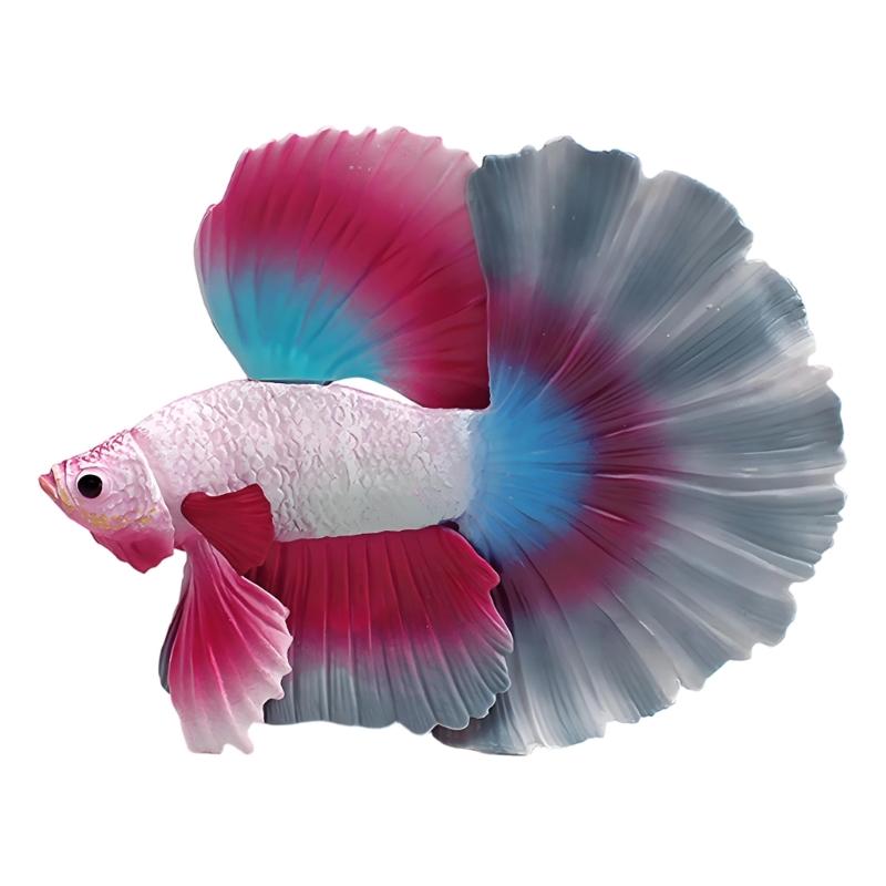 Mini Betta Fish Statue for Shelf Decors, Colorful PVC Tropics Fish Model Ornament with Realistic Detail for Desk and Living Space