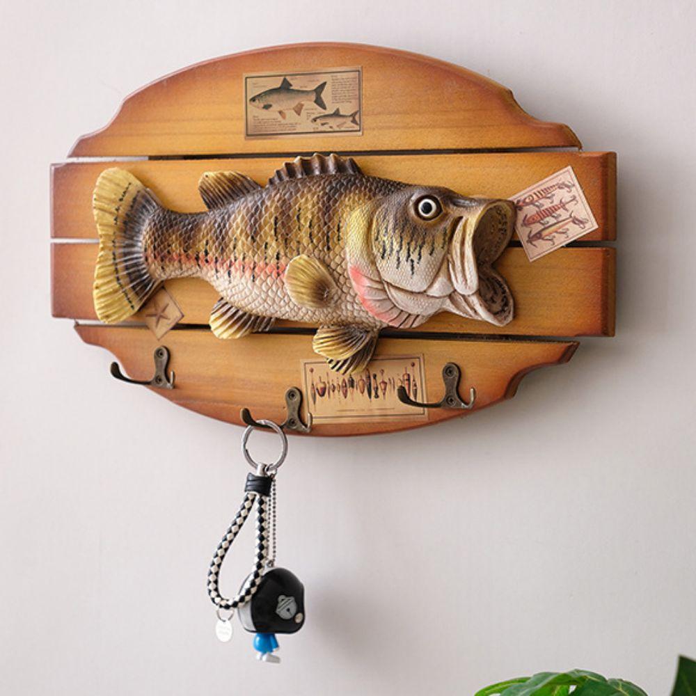 Handmade Wood Fish Wall Hanging Ornaments Realistic Fish Decor Hook  Living Room