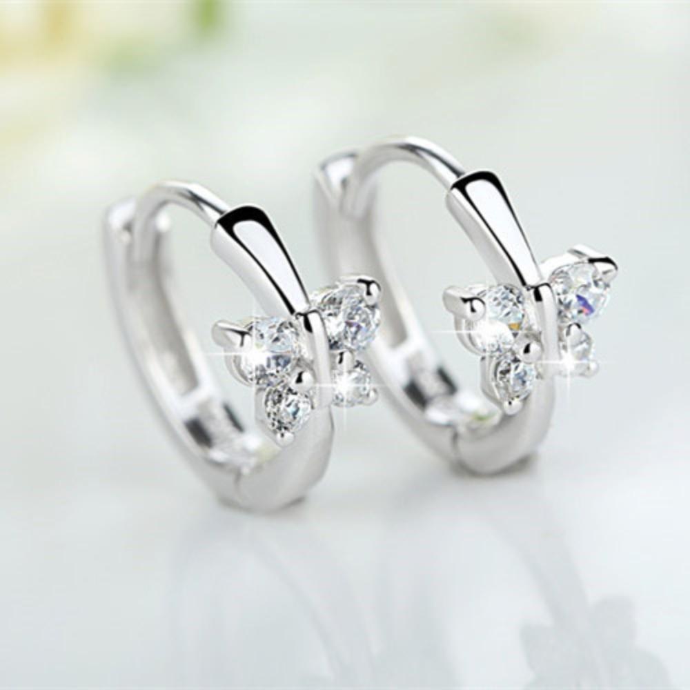 

Diamond Butterfly Silver Earrings for Women Fashion Elegant Cute Ear Clip Jewelry