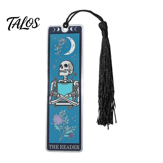 Durable Metal Bookmark Tarot Card Bookmark, Stainless Steel Skeleton Pattern Page Marker, Thin Holder Book Mark for Students Reading, Gothic Halloween