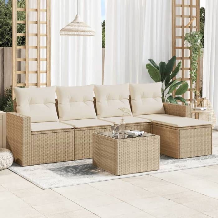 VidaXL Salon de jardin avec coussins 6 pcs beige résine tressée 3251235