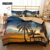 Ocean Duvet Cover Set, Tropical Island with The Palm Trees and Sea Beach Nature Theme Print Twin Bedding Set for Teens