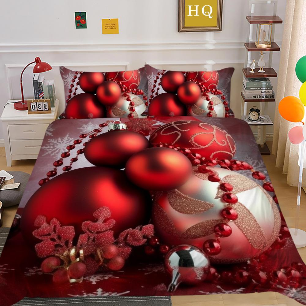 Christmas Digital Printing 3D Printing Polyester Pillowcase Quilt Cover Two or Three-piece Set Is Available