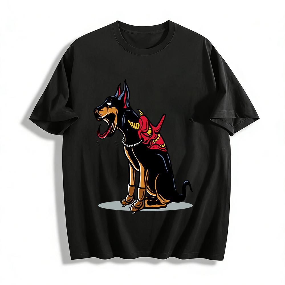 Japanese Hannya Mask Doberman Cool Graphic Casual Top Pure cotton T-shirt XXS