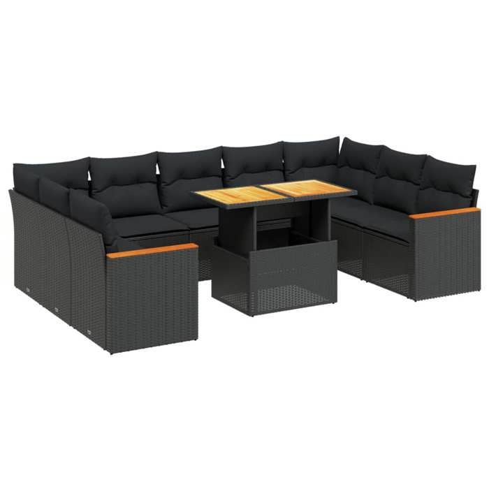 VidaXL Garden Lounge Set with Cushions 10 Pcs, Patio Sofas, Patio Furniture Set, Outdoor Furniture, Black 3273218