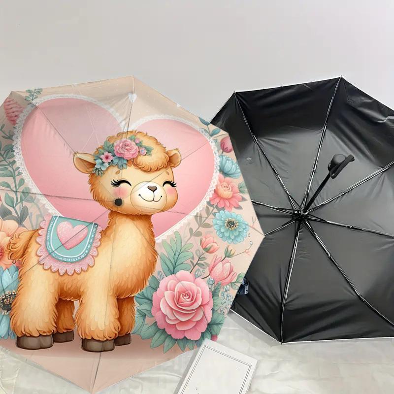 1pc Llama Flowers Automatic Open/Close Umbrella Compact Folding Umbrella with 8-Rib Shaft for Women/Men, Elegant Birthday1166S