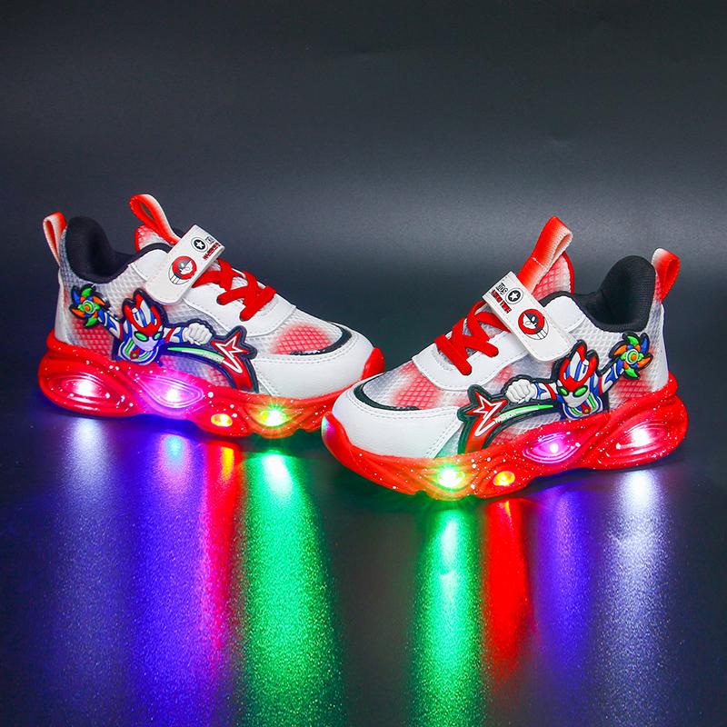 Chlapecké nové kreslené tenisky s hrdiny Dětské Dětské LED Svítící Síťované Sportovní Boty Dětské Ležérní Svítící Boty Velikost 22-33