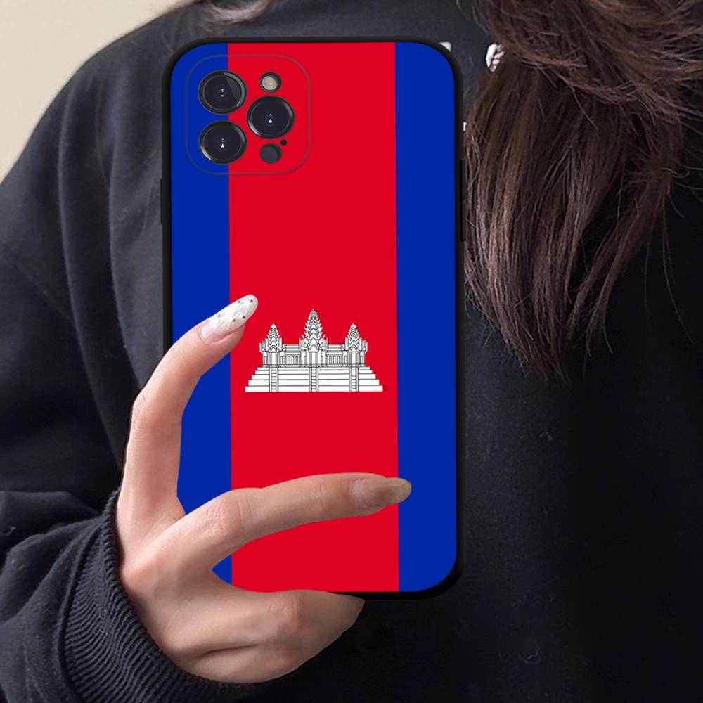 Cambodia Flag Black Matte Phone Case For iphone 17 Air 16 15 14 13 12 11 Pro Max Plus Back Cover TPU Soft Case