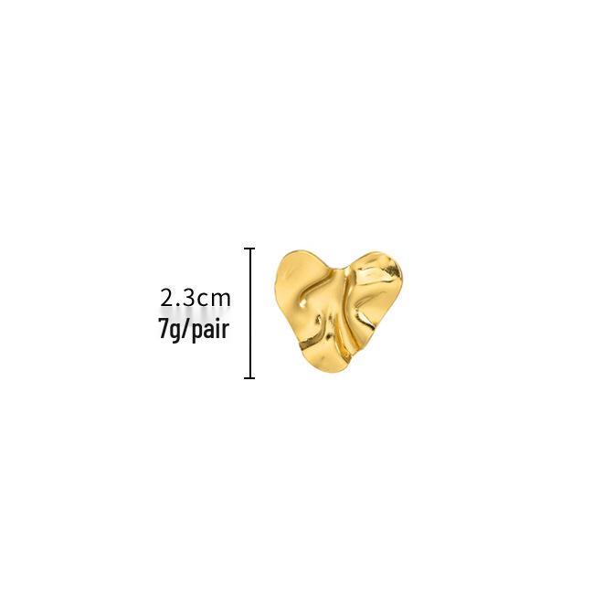 European/American 18K Gold-Plated Stainless Steel Heart Stud Earrings - Fashionable and Versatile Jewelry