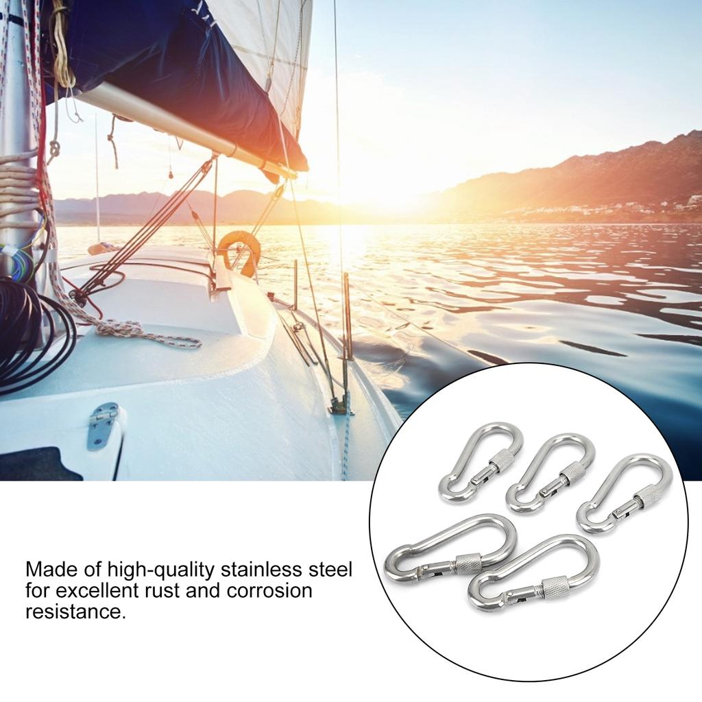 5pcs 80mm Locking Carabiner Clip Heavy Duty Spring Snap Hook with Nut Lock Buckle for Camping