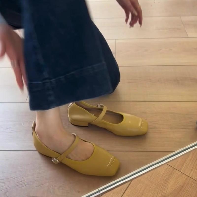 Sheepskin version~ Soft leather comfortable Mary Jane shoes women's head temperament versatile small single shoes low heel leather small leather shoes