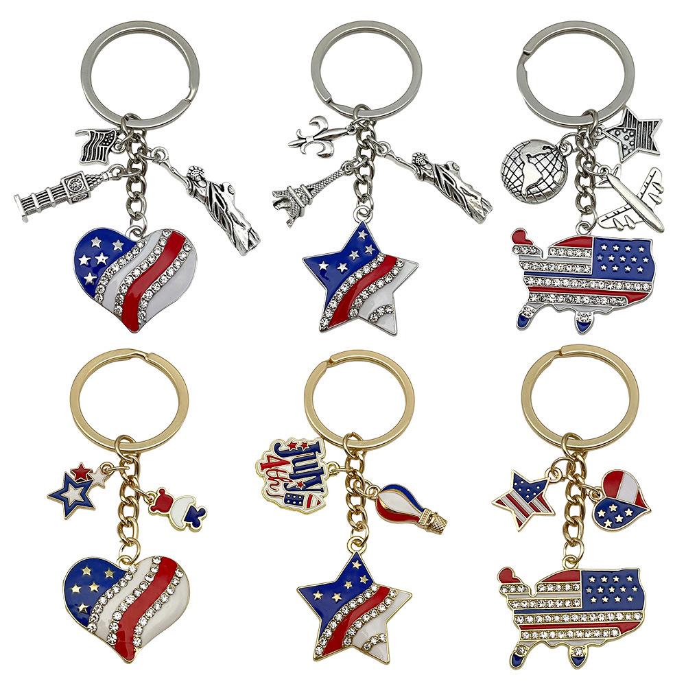 Independence Day Flag Heart & Star Earrings Keychain Pendant