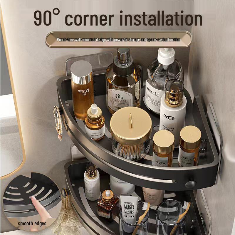 No-Drill Wall-Mounted Bathroom Corner Shelf for Shower & Vanity Storage