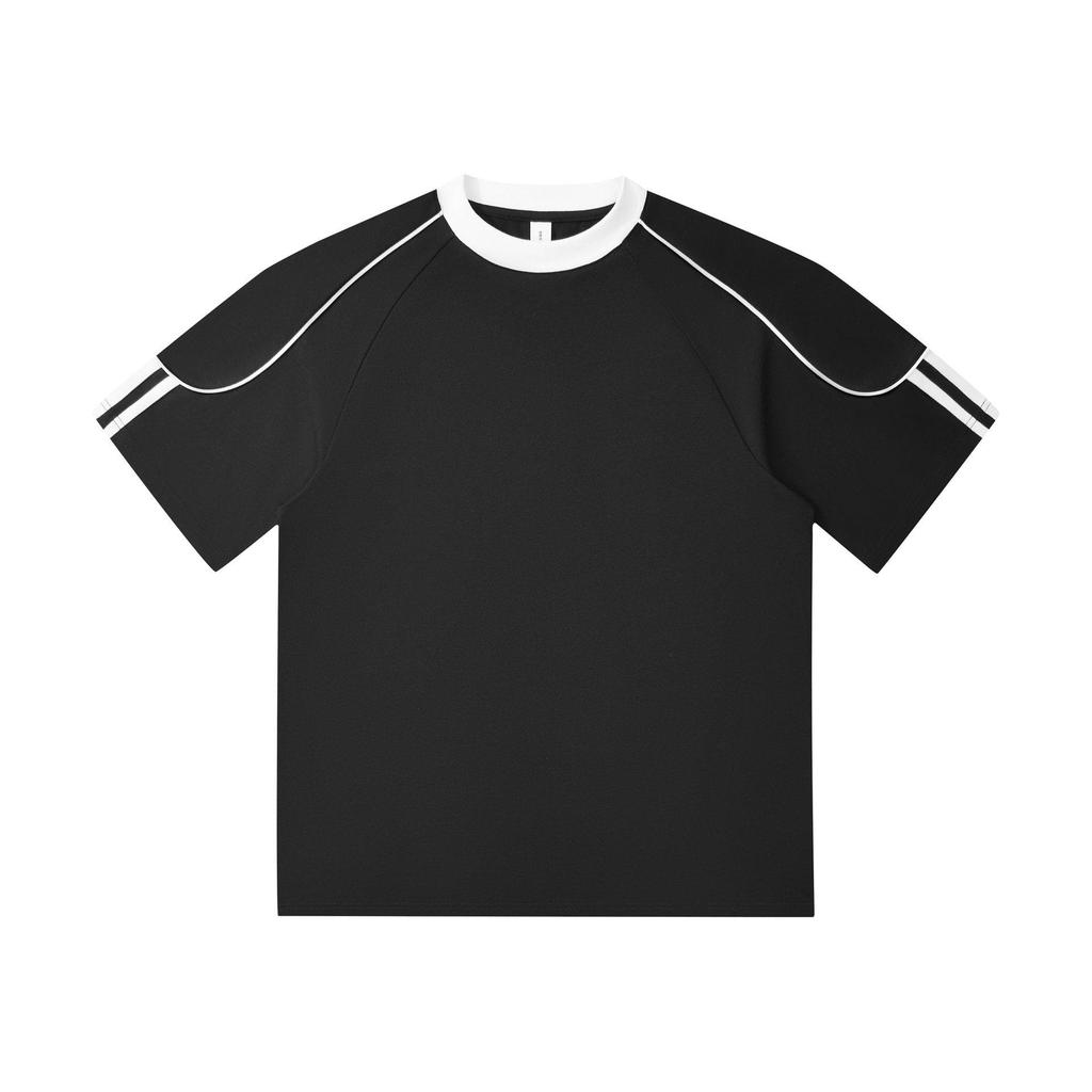 Unisex Color-Block Braided Cord Pull Tab Drop-Shoulder T-Shirt with Round Neck