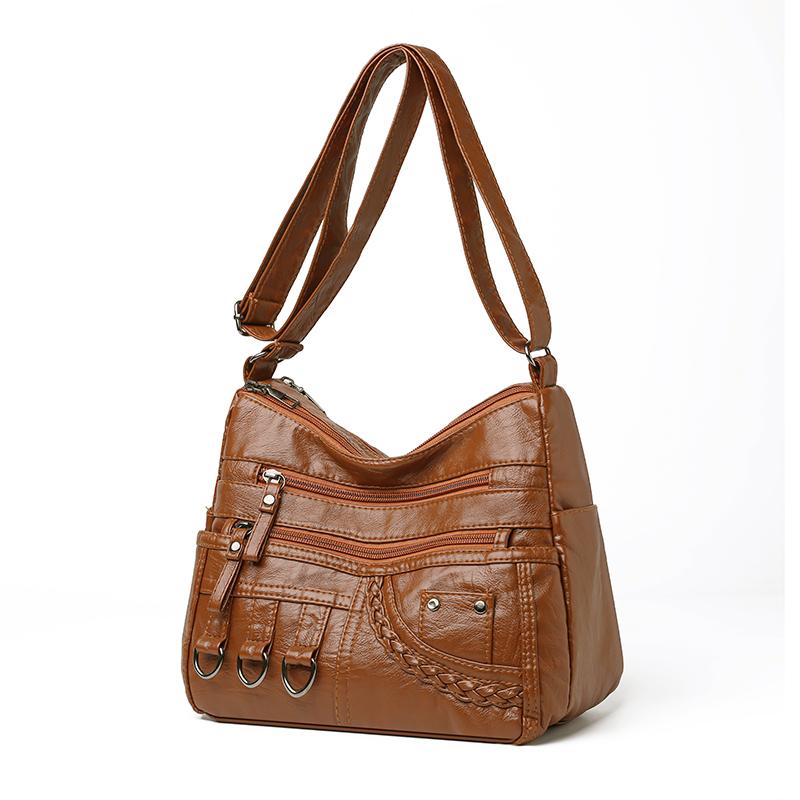 Women's Soft Leather Crossbody Bag Middle-Aged Mother Bag Multi-Layer Shoulder Bag