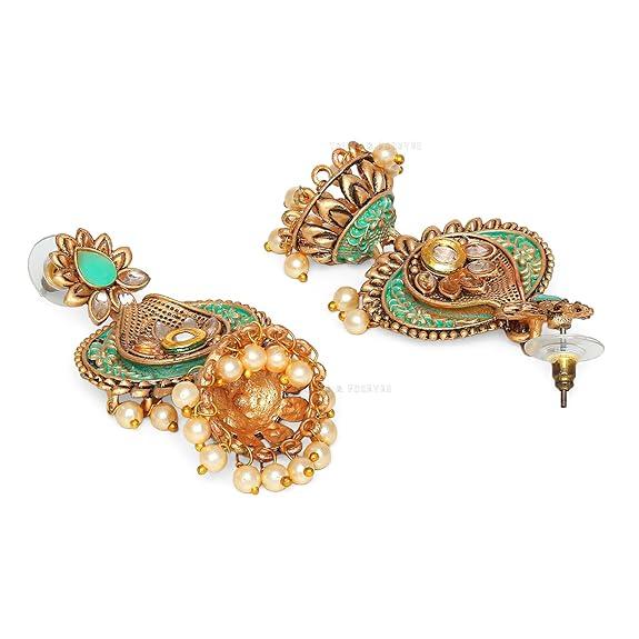 Gift Rakhi Gift for Brother Friendship Day Gift for Best Friend Ethnic Diva Traditional Blue Polki & Pearls Dangler Earrings For Women/Girls