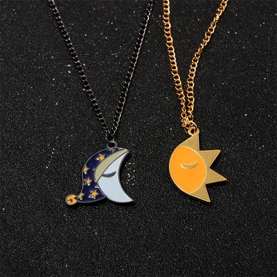 Couple Sun And Moon Spliced Cartoon Necklace Sun And Moon Metal Enamel Couple Necklace Pendant