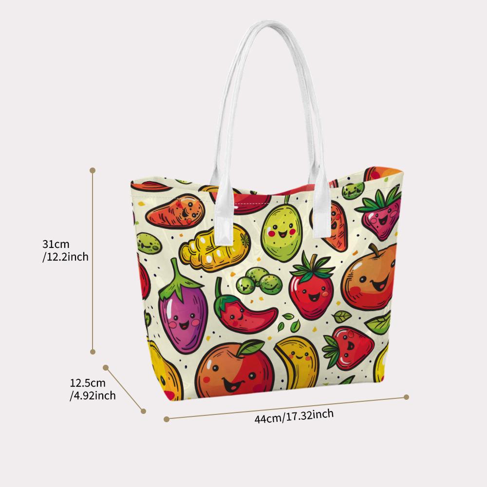 Cute Cartoon Fruit Printed Shoulder Tote Bag Casual Daily Grocery Shopping Handbag for Women