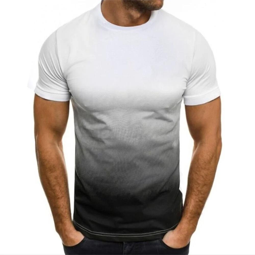 Summer Thin Loose Short Sleeve Fashion 3D Gradient Printed Round Collar Leisure Oversized Men's T-shirts