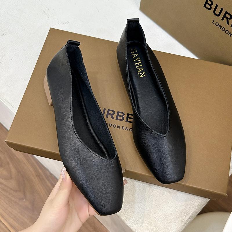 Fashion Woman Elegant Summer French Square Toe Green Mary Janes Cute Casual Flats Female Retro Shoes Low Heeled Soft Soled Flat Shoes