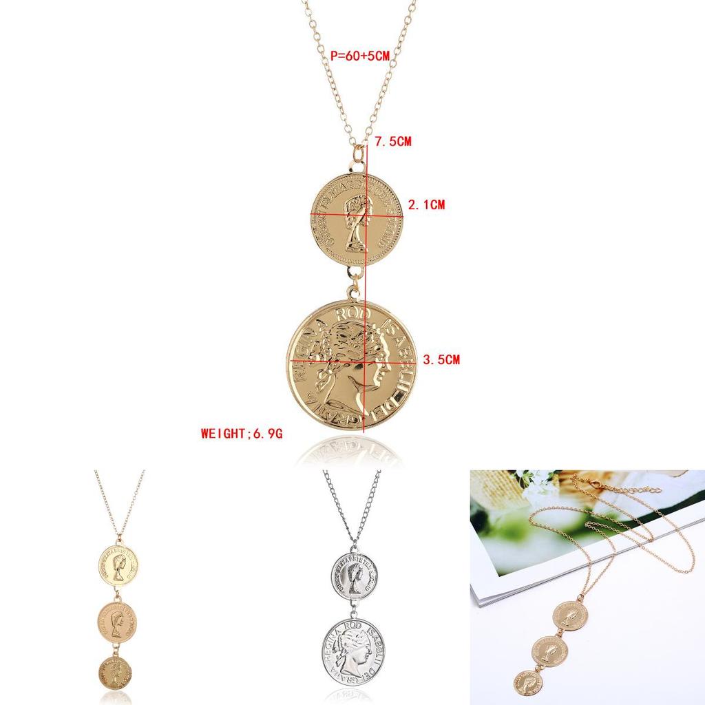 Euro Style Coin Pendant Necklace With Multilayer Water Wave Chain For Women Men