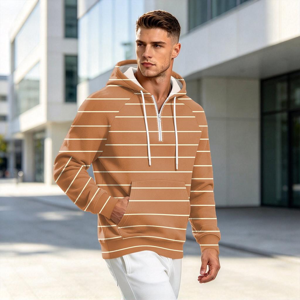 Felpa con cappuccio da uomo autunno inverno, stampa gessata, casual, vestibilità larga, con zip, manica lunga, felpa