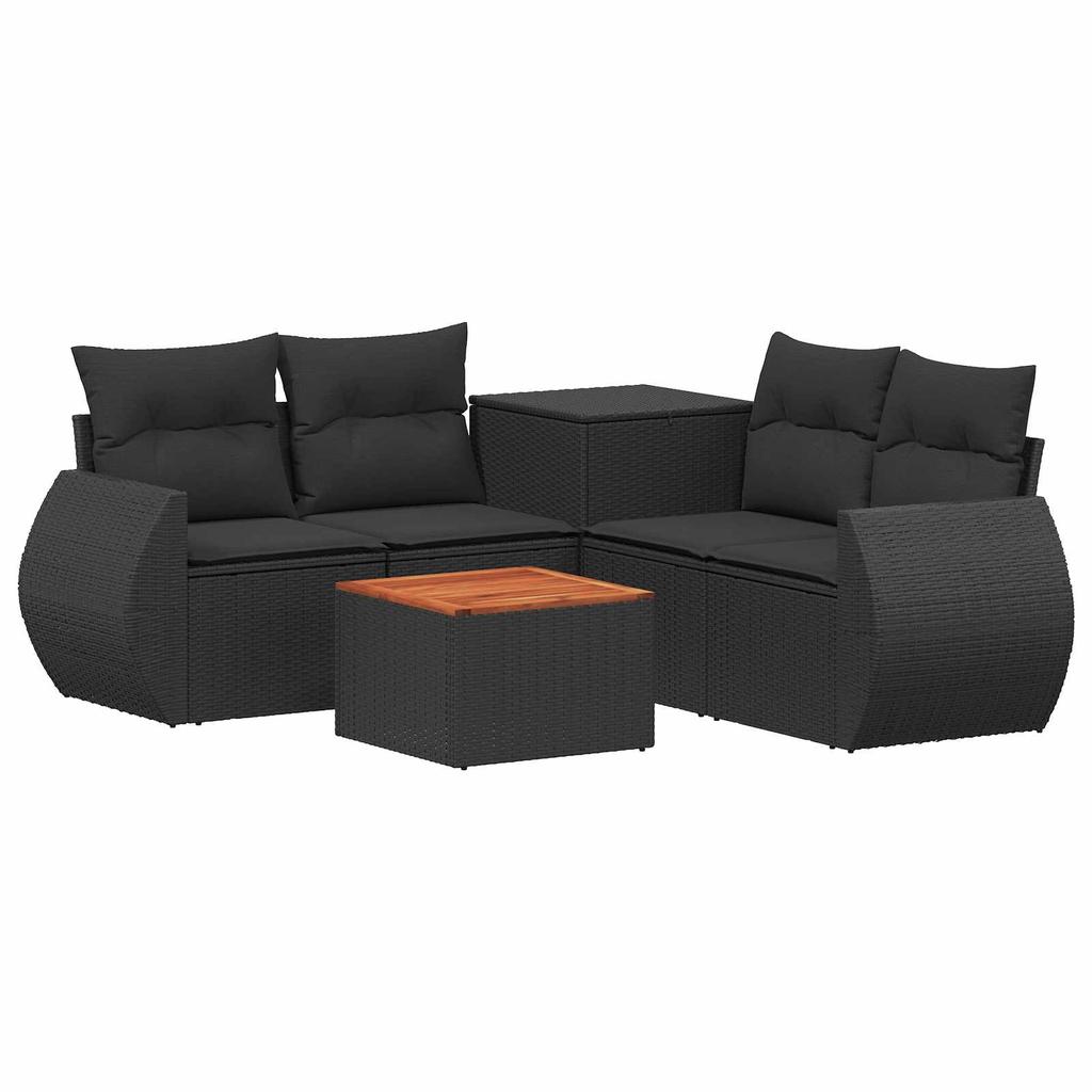 Sofa Set 6 Pcs Black Poly Rattan and Steel