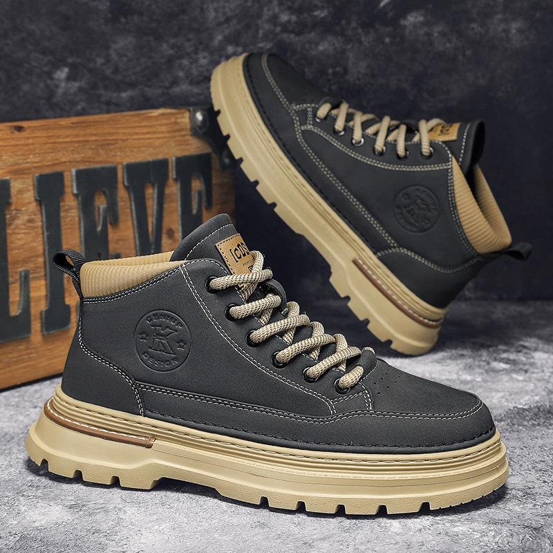 Men's boots autumn and winter new high-top cotton boots fashion casual boots outdoor work boots non-slip warm plush cotton shoes