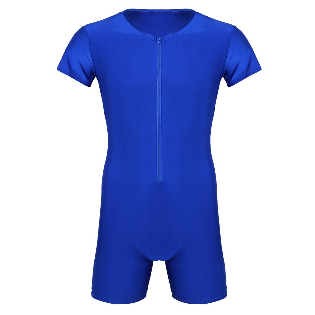 Men's One Piece Short Sleeve Front Zipper Leotard Bodysuit Wrestling Singlet Jumpsuit Romper