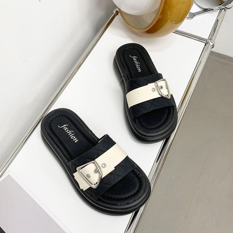 

Fashion Shoes for Women Open Toe Sandals Color Spelling Slides Platform Flat Thick Roman Woman Slippers H Sandal New Style on Promotion 35