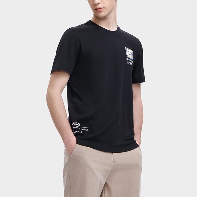 Fila Logo Letter Print Crew Neck Pullover Short Sleeve T-Shirt Men Tops Black F51M338104A-BK