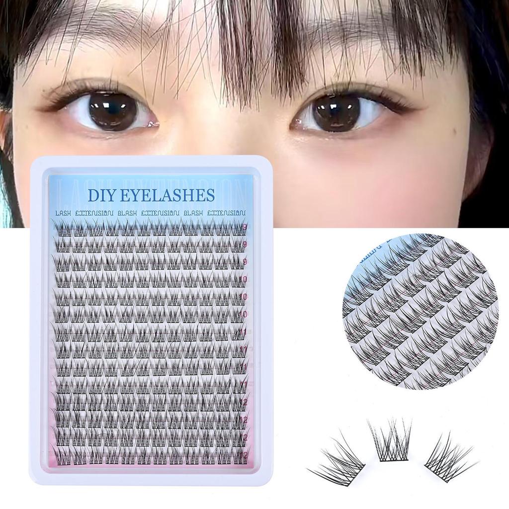 Large Capacity DIY Fishtail False Eyelashes - Natural Segmented Clusters with Black Stem for Daily Wear