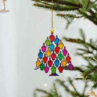 Flip-off Gesture Tree Ornament Colorful Middle Finger Christmas Tree Decoration Stacked Hands Ornament for Christmas Winter Home Decoration