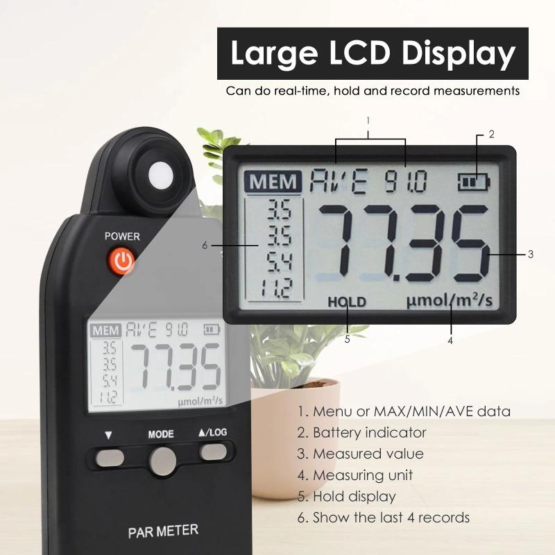 GA Professional PAR Meter PPFD Tester Quantum Sensor Full-Spectrum High Accuracy for Plant Growth 400-700nm Range