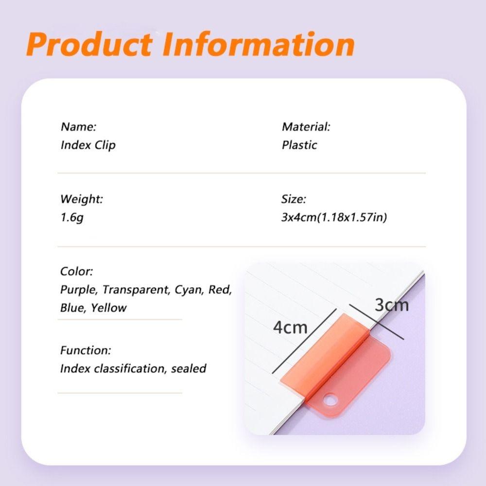 5pcs Plastic Index Clip Colorful Multi-function Bookmark Clip Transparent File Classification File Classification Clamp