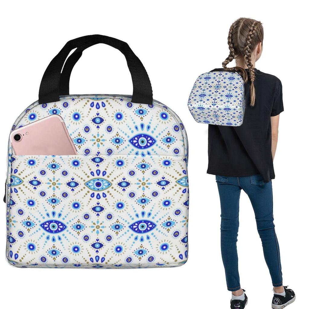 Evil Eye Ethnic Mystic Greek Amulet Turkish Insulated Lunch Bag for Women Kids Portable Food Boxes Thermal Lunch Box Tote