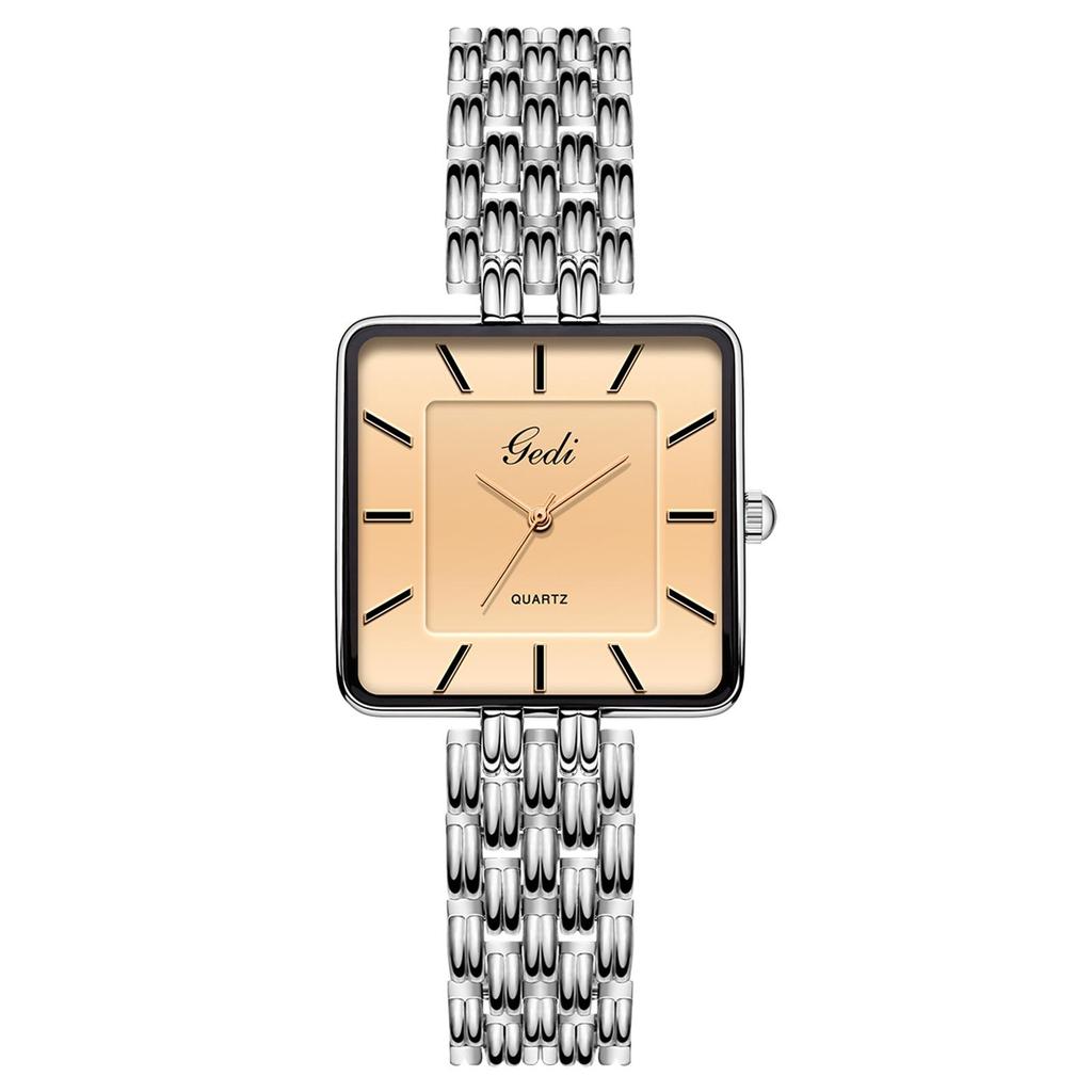 Gedi Retro Women's Square Dial Quartz Watch with Steel Band - Versatile Waterproof Wristwatch for Daily Commute and Work.