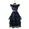 Adams Family Wednesday Dance Dress Cosplay Costume Gothic Long Dress Halloween Role Play Outfit