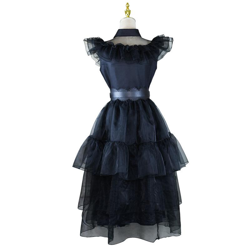 Adams Family Wednesday Dance Dress Cosplay Costume Gothic Long Dress Halloween Role Play Outfit